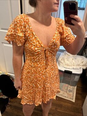MINKPINK Orange Flower Tie Mini Dress